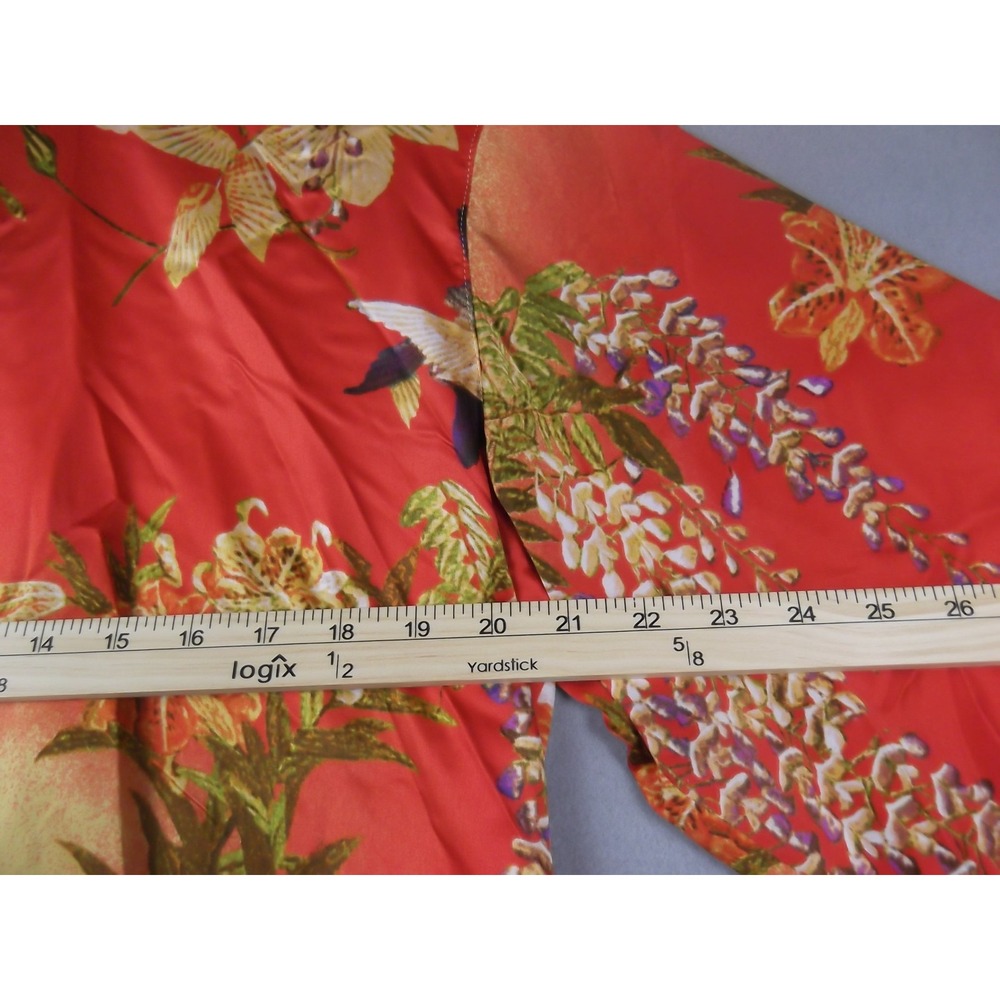 Natori Jacket Womens Large Red Yellow Floral Satin Kimono Asian‎ Style Button Up - Picture 3 of 6